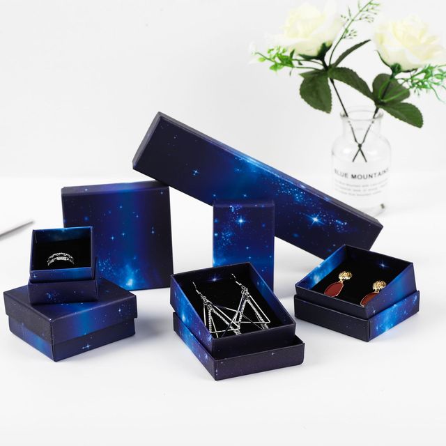 Pudełko na biżuterię niebieskie, gwiaździste niebo, szkatułka kartonowa na pierścionki, naszyjniki, bransoletki - Wianko - 6