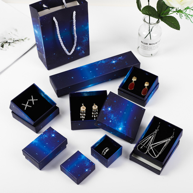 Pudełko na biżuterię niebieskie, gwiaździste niebo, szkatułka kartonowa na pierścionki, naszyjniki, bransoletki - Wianko - 5