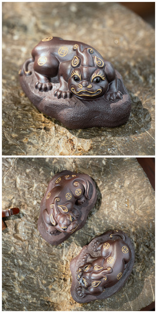 Zestaw 2 uroczych ręcznie robionych figurek herbataczów zwierzęcych z purpurowej gliny Yixing, przynoszących szczęście - idealne do dekoracji domu - Wianko - 4