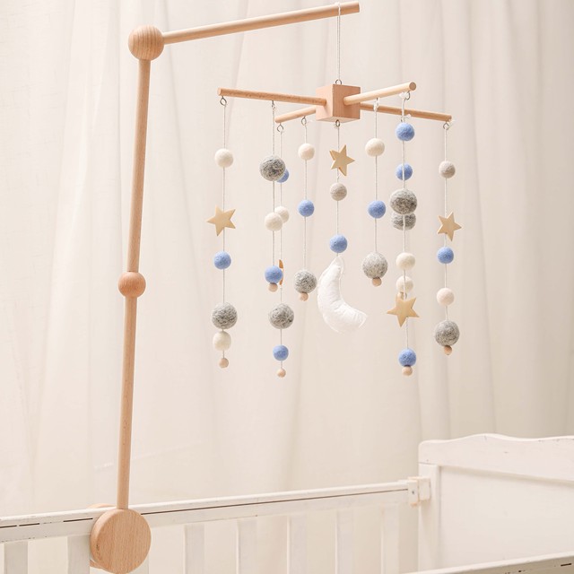 Handmade łóżeczko dzwonek - zestaw grzechotek i uchwytu drewnianego mobilnego łóżeczka dla niemowląt z ochroną zabawek - Wianko - 15