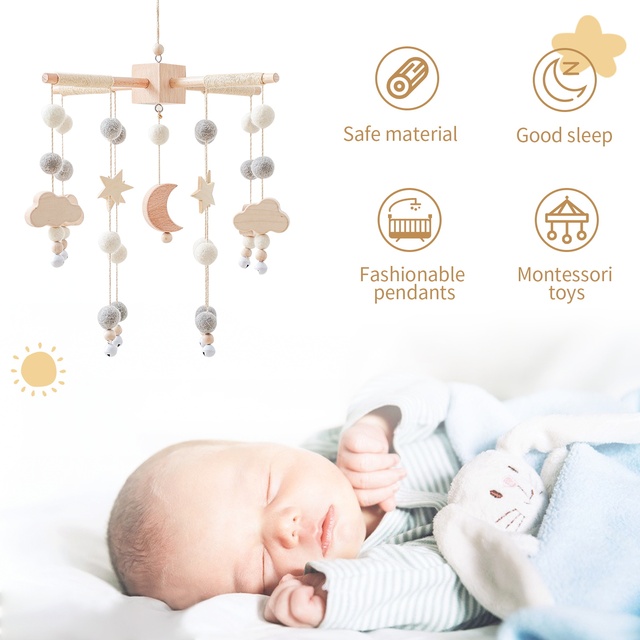 Handmade łóżeczko dzwonek - zestaw grzechotek i uchwytu drewnianego mobilnego łóżeczka dla niemowląt z ochroną zabawek - Wianko - 2