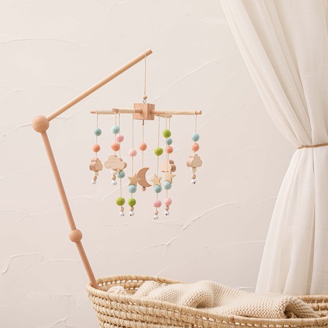 Handmade łóżeczko dzwonek - zestaw grzechotek i uchwytu drewnianego mobilnego łóżeczka dla niemowląt z ochroną zabawek - Wianko - 12