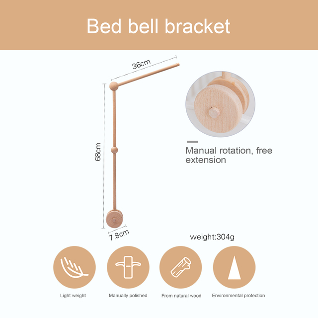 Handmade łóżeczko dzwonek - zestaw grzechotek i uchwytu drewnianego mobilnego łóżeczka dla niemowląt z ochroną zabawek - Wianko - 5