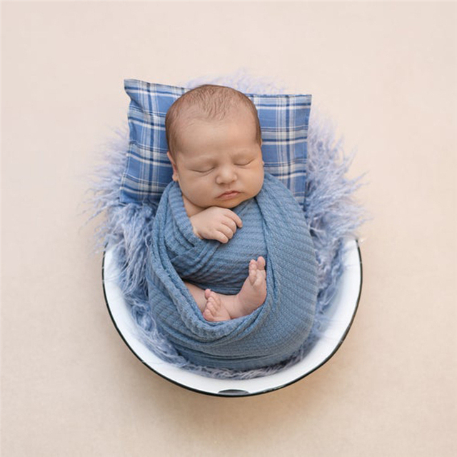 Kocyk do fotografii dla noworodka z miękkiej i elastycznej folii Stretch - komplet 2 sztuk, czapka z długim ogonem i przewijak, unisex, rozmiar 40*150cm - Wianko - 8