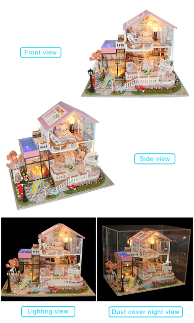 Domek dla lalek do samodzielnego montażu z drewna, z dużym ogrodem, kuchnią, meblami miniaturowymi i oświetleniem LED - Wianko - 2