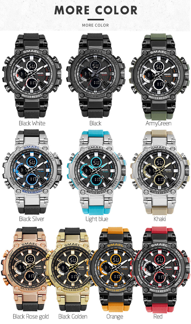 Męskie zegarki sportowe SMAEL - podwójny czas, chronograf, LED, tydzień, montre homme - Wianko - 9
