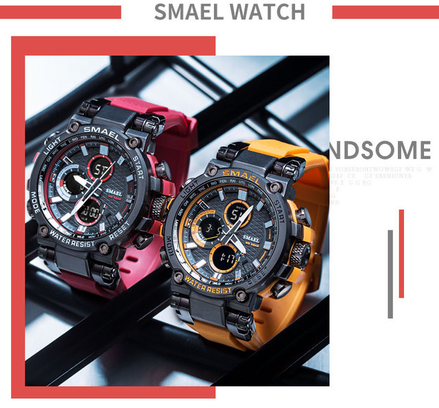Męskie zegarki sportowe SMAEL - podwójny czas, chronograf, LED, tydzień, montre homme - Wianko - 13