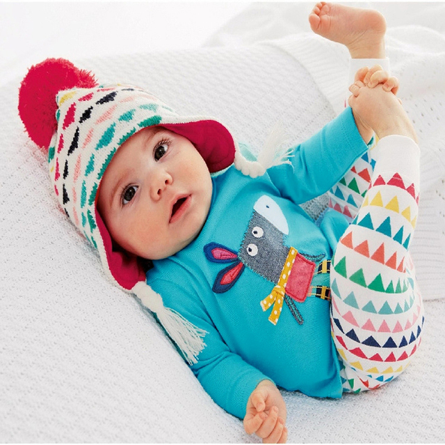 Zestaw ubrań Baby Girl i chłopcy - jesień 2019: koszulka i spodnie w kolorowe wzory z osłami - Wianko - 4