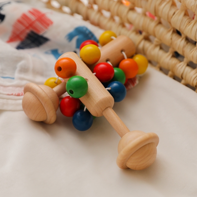 Drewniana grzechotka dla noworodka chwyć dzwonek, zabawka edukacyjna 1 szt. Traing Vision - Wianko - 7