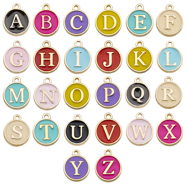 Breloczek z inicjałem - 26 sztuk Charms A-Z, emalia, alfabet, urok, elementy do wyrobu biżuterii - Wianko - 6