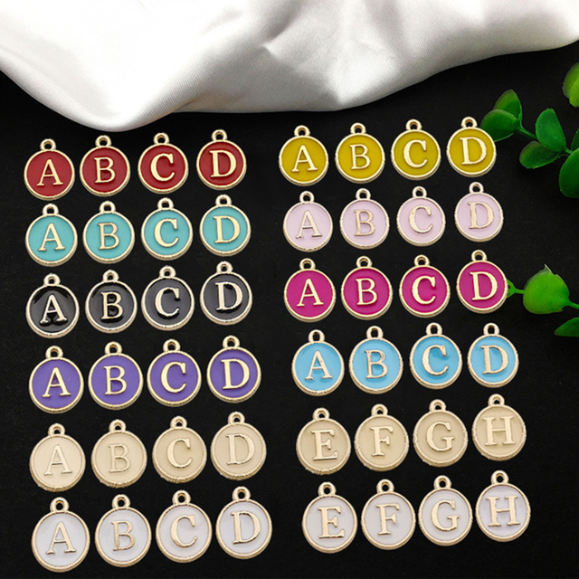 Breloczek z inicjałem - 26 sztuk Charms A-Z, emalia, alfabet, urok, elementy do wyrobu biżuterii - Wianko - 4