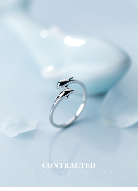 Pierścień delfin z oryginalnego srebra 925 dla kobiet, proste i śliczne - Wianko - 1