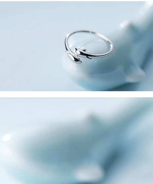 Pierścień delfin z oryginalnego srebra 925 dla kobiet, proste i śliczne - Wianko - 3