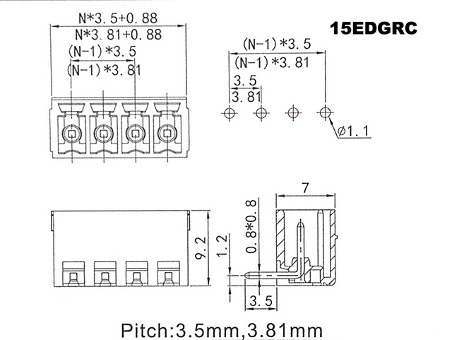 Zestaw 100 urządzeń do wysuwania modułu płyty zaciskowej PCB z blokami 3.81mm złącze 15EDGK + mężczyzna i kobieta Morsettiera pionowa prosta 2/3/4Pin - Wianko - 7