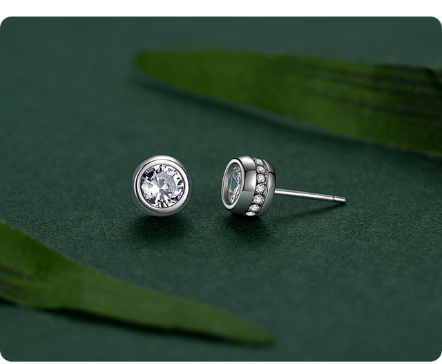 Kolczyki damskie Ailmay wykonane z prawdziwej srebrnej biżuterii (925 Sterling Silver) z olśniewającymi kamieniami CZ w klasycznym okrągłym wzorze - prezent zaręczynowy - Wianko - 6