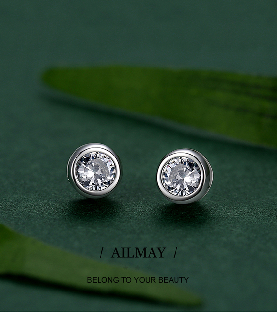 Kolczyki damskie Ailmay wykonane z prawdziwej srebrnej biżuterii (925 Sterling Silver) z olśniewającymi kamieniami CZ w klasycznym okrągłym wzorze - prezent zaręczynowy - Wianko - 1
