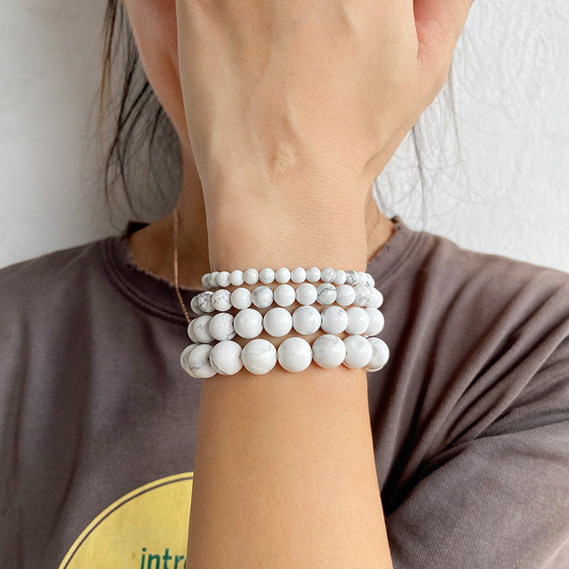 Naturalna biel Howlite Turquoises bransoletka uzdrawiająca, ręcznie robiona, modlitewna biżuteria przyjaźni - Wianko - 33