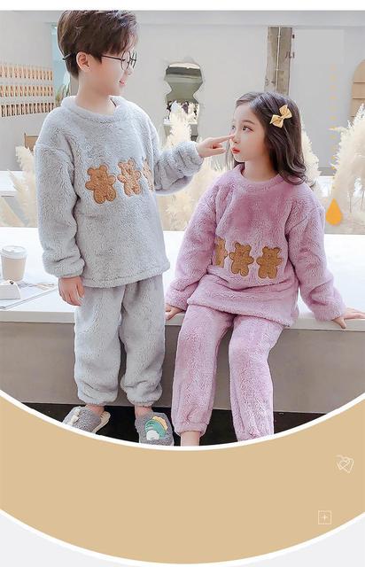 Zestaw dziecięcych piżam jesienno-zimowych, ciepłe ubrania dla dzieci - Homewear Cartoon Bear - berbeć dla chłopców i dziewczynek - 3-15 lat - Wianko - 1