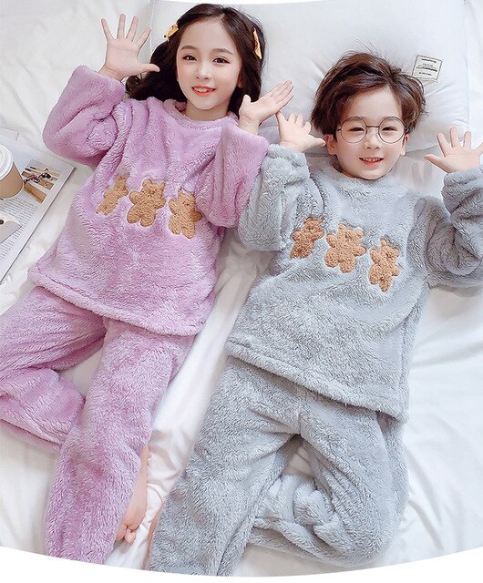 Zestaw dziecięcych piżam jesienno-zimowych, ciepłe ubrania dla dzieci - Homewear Cartoon Bear - berbeć dla chłopców i dziewczynek - 3-15 lat - Wianko - 11