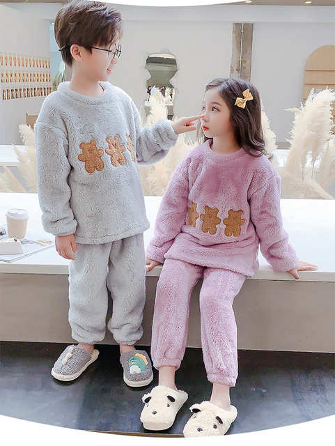 Zestaw dziecięcych piżam jesienno-zimowych, ciepłe ubrania dla dzieci - Homewear Cartoon Bear - berbeć dla chłopców i dziewczynek - 3-15 lat - Wianko - 8