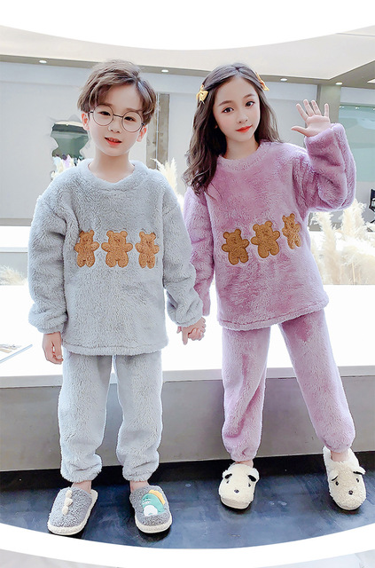 Zestaw dziecięcych piżam jesienno-zimowych, ciepłe ubrania dla dzieci - Homewear Cartoon Bear - berbeć dla chłopców i dziewczynek - 3-15 lat - Wianko - 10