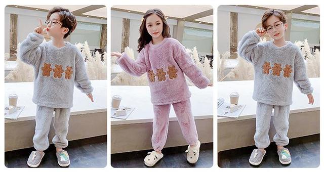 Zestaw dziecięcych piżam jesienno-zimowych, ciepłe ubrania dla dzieci - Homewear Cartoon Bear - berbeć dla chłopców i dziewczynek - 3-15 lat - Wianko - 3