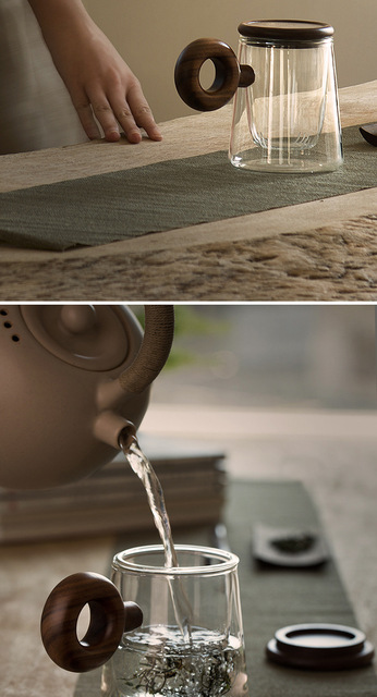 Drewniany uchwyt filiżanka kawowa z filtrem, przeźroczyste szkło, separacja wody, dekoracyjny motyw kwiatowy - Wianko - 9
