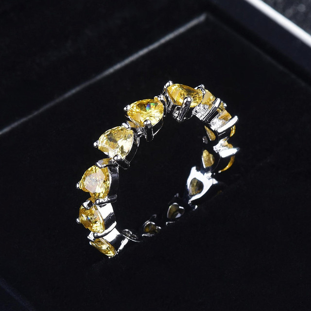 Pierścień Miłość serca: żółty kryształ, cytrynowe kamienie, diamenty, 18k białe złoto - Wianko - 18