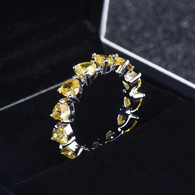 Pierścień Miłość serca: żółty kryształ, cytrynowe kamienie, diamenty, 18k białe złoto - Wianko - 6