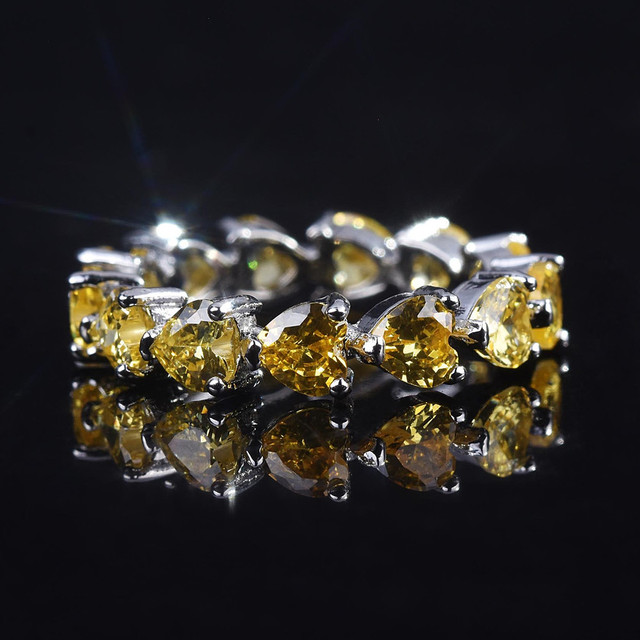 Pierścień Miłość serca: żółty kryształ, cytrynowe kamienie, diamenty, 18k białe złoto - Wianko - 15