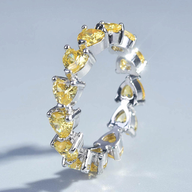 Pierścień Miłość serca: żółty kryształ, cytrynowe kamienie, diamenty, 18k białe złoto - Wianko - 13