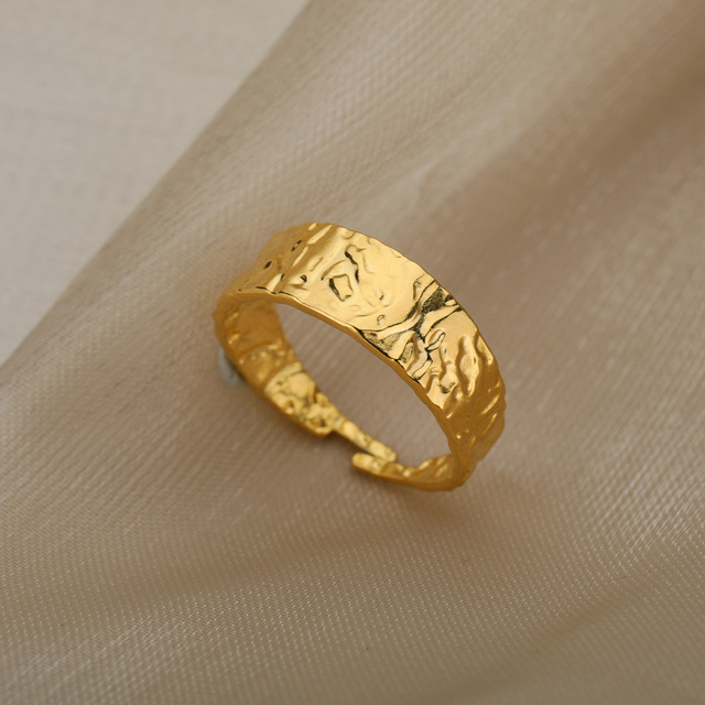 Szeroki pierścień ze stali nierdzewnej, złoty i srebrny, regulowany, unisex - Wianko - 3