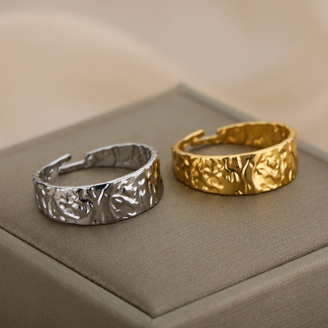 Szeroki pierścień ze stali nierdzewnej, złoty i srebrny, regulowany, unisex - Wianko - 5