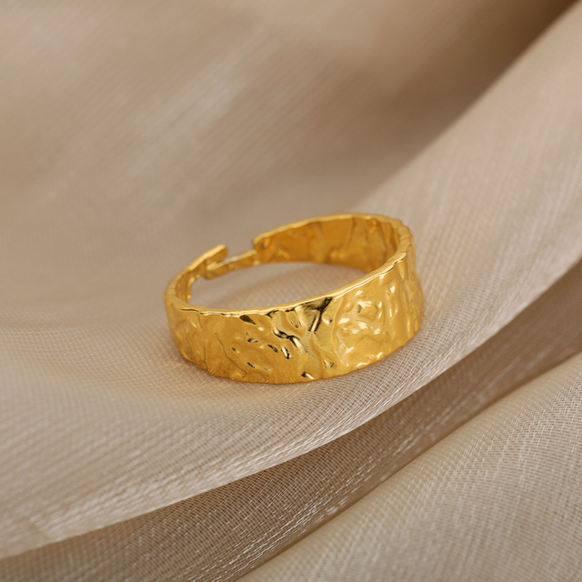 Szeroki pierścień ze stali nierdzewnej, złoty i srebrny, regulowany, unisex - Wianko - 2