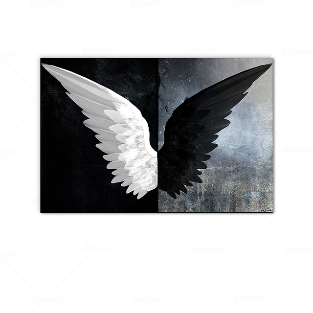 Czarno-białe skrzydła z piórami - plakat na płótnie Quadros Wall Art Picture Scandinavian do salonu - Cuadros - Wianko - 3