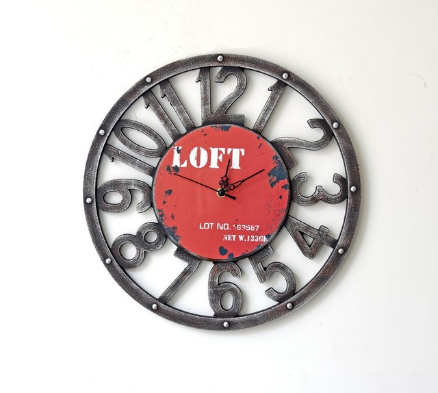 Zegar ścienny vintage retro antyczny wyciszający cichy rustykalny dekoracyjny hol hollow okrągły RELOJ DE PARED EB5WC - Wianko - 2