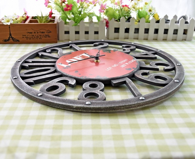 Zegar ścienny vintage retro antyczny wyciszający cichy rustykalny dekoracyjny hol hollow okrągły RELOJ DE PARED EB5WC - Wianko - 8