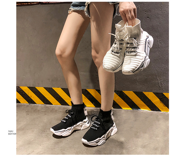 Nowa koreańska wersja damskich butów lato 2019: Muffin platforma Sneakerssocks - Wianko - 7