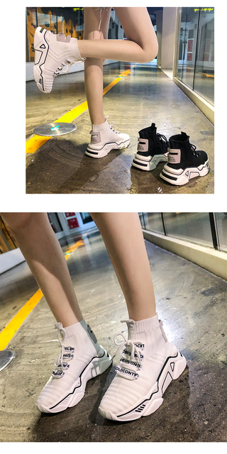 Nowa koreańska wersja damskich butów lato 2019: Muffin platforma Sneakerssocks - Wianko - 4