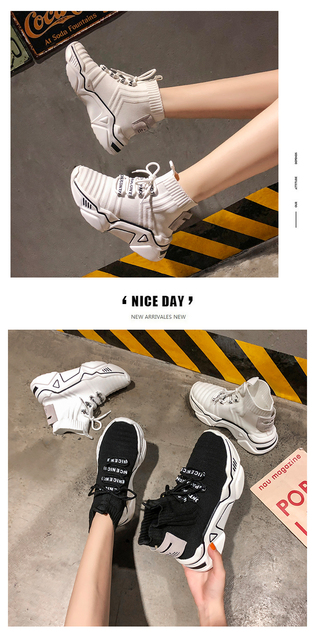 Nowa koreańska wersja damskich butów lato 2019: Muffin platforma Sneakerssocks - Wianko - 5