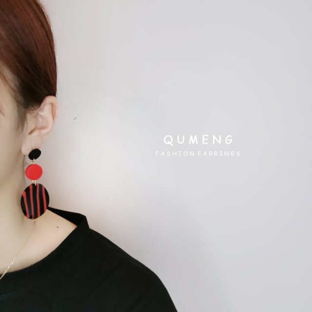 Nowość 2020! Duże okrągłe kolczyki QUMENG w paski - koreański styl - czarne, białe, czerwone - biżuteria vintage dla kobiet - Wianko - 19