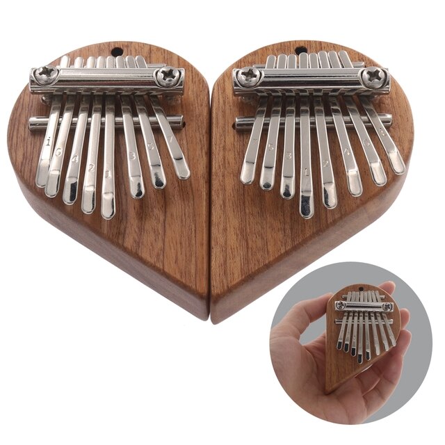 Kciukowy fortepian w kształcie serca - 2 sztuki, 8 klawiszy, z smyczą wisiorkiem - prezent muzyczny dla miłośników muzyki - Wianko - 1