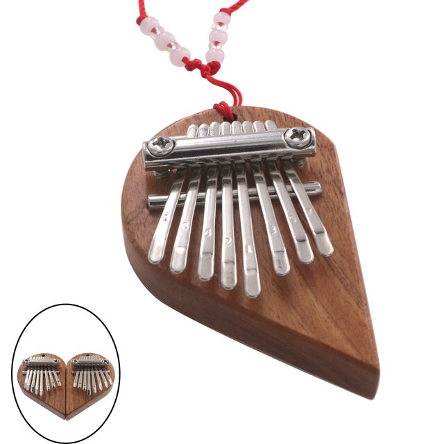 Kciukowy fortepian w kształcie serca - 2 sztuki, 8 klawiszy, z smyczą wisiorkiem - prezent muzyczny dla miłośników muzyki - Wianko - 2