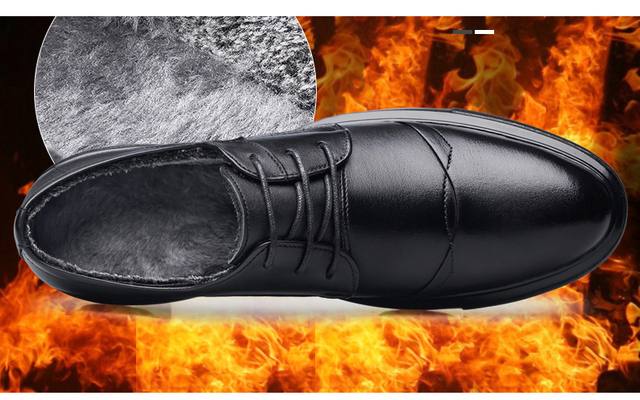 2021 Jesienne męskie buty zimowe Casual, oryginalne, skórzane, czarne, sznurowane, ładne, wodoodporne, pluszowe, formalne - Wianko - 12