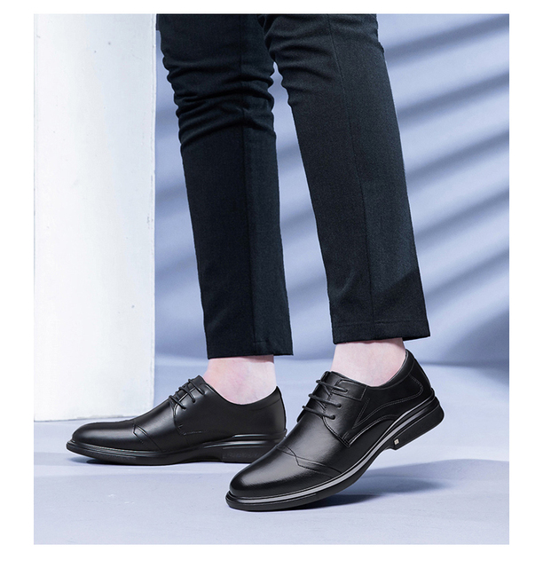 2021 Jesienne męskie buty zimowe Casual, oryginalne, skórzane, czarne, sznurowane, ładne, wodoodporne, pluszowe, formalne - Wianko - 20