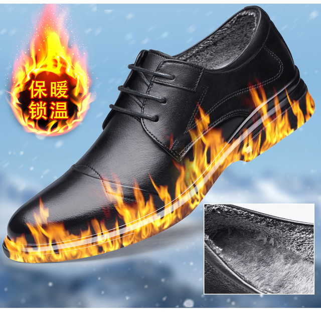 2021 Jesienne męskie buty zimowe Casual, oryginalne, skórzane, czarne, sznurowane, ładne, wodoodporne, pluszowe, formalne - Wianko - 5
