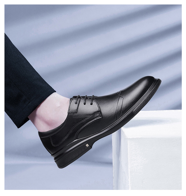2021 Jesienne męskie buty zimowe Casual, oryginalne, skórzane, czarne, sznurowane, ładne, wodoodporne, pluszowe, formalne - Wianko - 21
