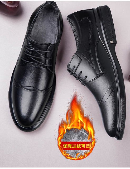 2021 Jesienne męskie buty zimowe Casual, oryginalne, skórzane, czarne, sznurowane, ładne, wodoodporne, pluszowe, formalne - Wianko - 6
