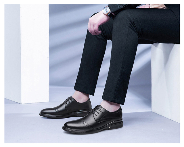 2021 Jesienne męskie buty zimowe Casual, oryginalne, skórzane, czarne, sznurowane, ładne, wodoodporne, pluszowe, formalne - Wianko - 17
