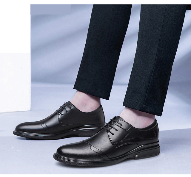 2021 Jesienne męskie buty zimowe Casual, oryginalne, skórzane, czarne, sznurowane, ładne, wodoodporne, pluszowe, formalne - Wianko - 8
